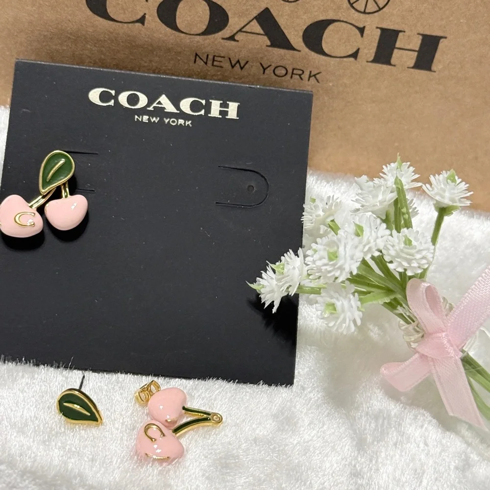 🌸✨Coach Cherry Stud Earrings • Gold/Pink - Picture 3 of 8
